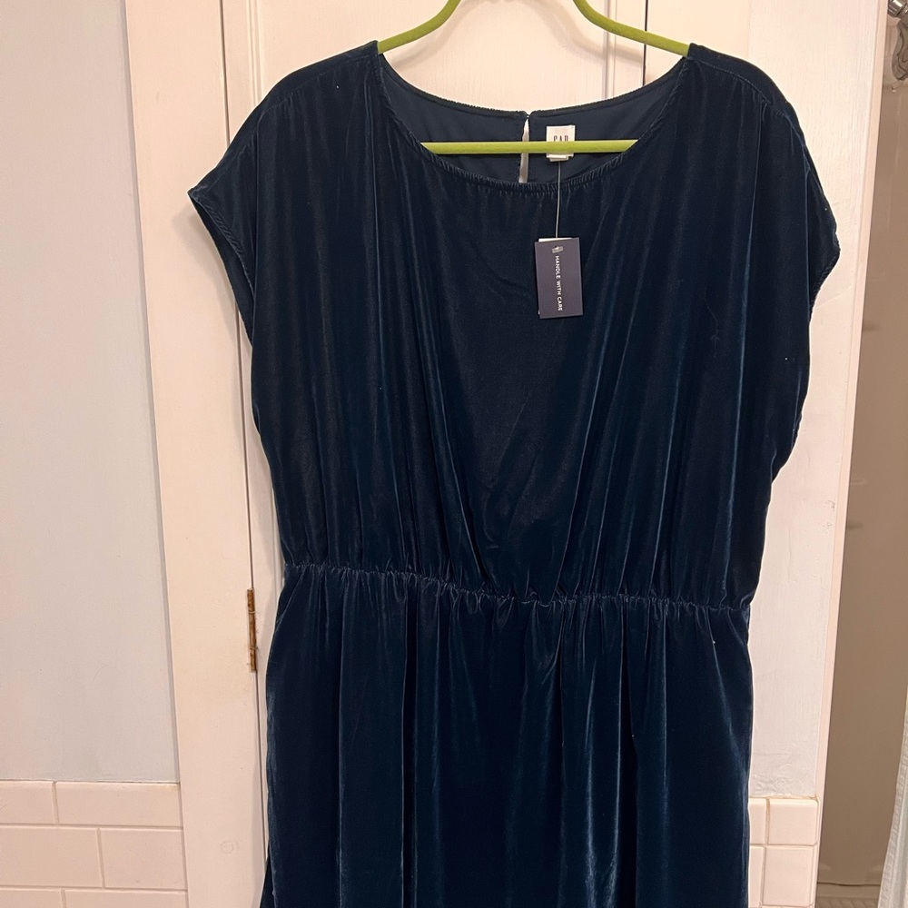 Blue velvet knee length  dress